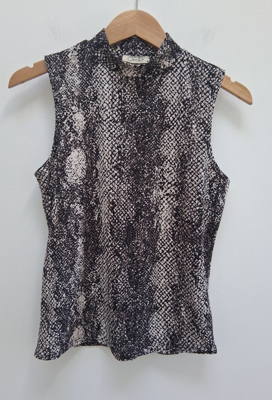 Olivia Rae Sleeveless Patterned Mock-Neck Tank Black Brown Cream Size L NWT Chic